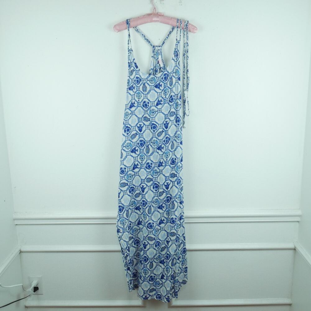 Isaac Mizrahi Small Dress Beach Cover Linen Blend Fish Nautical Midi Resort